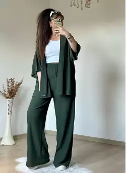 Düz Kimono Haki Büyük beden