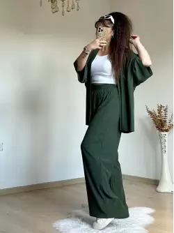 Düz Kimono Haki Büyük beden