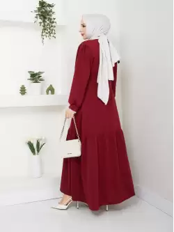 Etek Fırfırlı Elbise Bordo