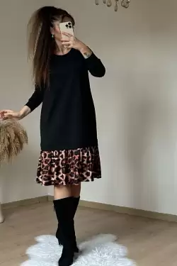 Etek Ucu Leopar Elbise