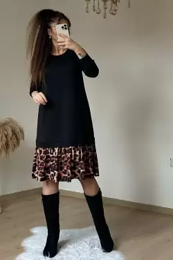 Etek Ucu Leopar Elbise