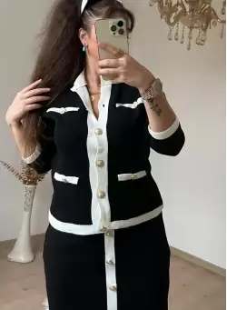 Gold Dugmelı Etek Bluz Takım
