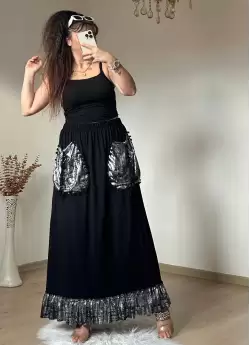 Gümüş Varak Ceplı Etek