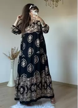 Halka Desen Sıyah Salaş Elbise
