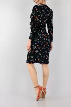 Halka Kemerli Çıtır Çiçek Kalem Elbise