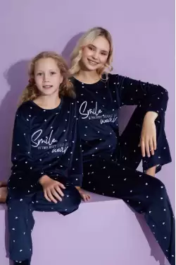 Kadife Puanlı Çoçuk Takım Lacivert