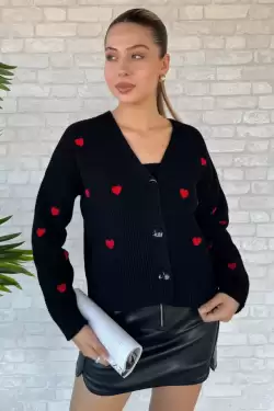 Kadın Kalp Nakışlı Triko Hırka