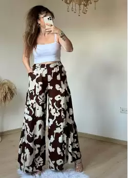 Coffee Patterned Trousers Skirt