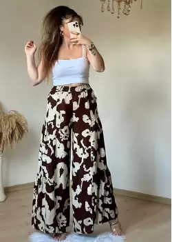Coffee Patterned Trousers Skirt