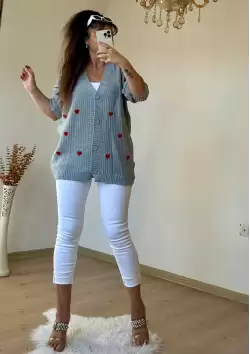 Kalplı Hırka Gri