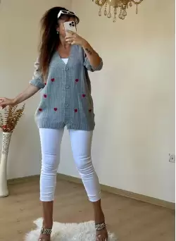 Kalplı Hırka Gri