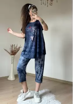 Kaprı Lacivert Taşlı Takım