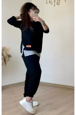 Kapüşonlu Yan Yırtmaçlı Takım Siyah