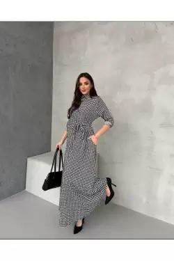 kaz ayağı Cepli Gömlek Elbise