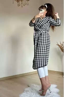 Kaz Ayağı Desen Mevsımlık Kaban