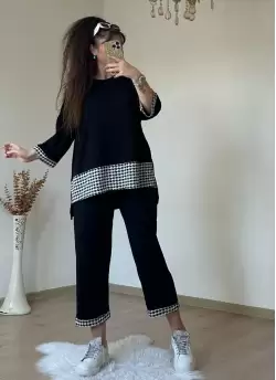 Kaz Ayağı Şeritli Eşofman Takımı