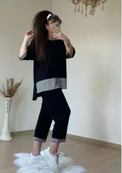Kaz Ayağı Şeritli Eşofman Takımı