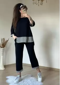 Kaz Ayağı Şeritli Eşofman Takımı