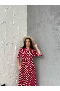 Kırmızı Kareli Cepli Gömlek Elbise