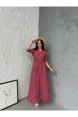 Kırmızı Kareli Cepli Gömlek Elbise