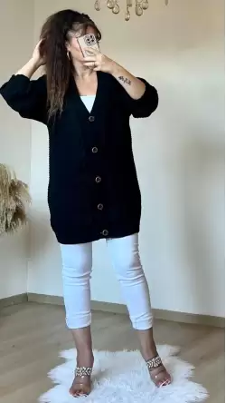 Kısa Düğmeli Trıko hırka Siyah