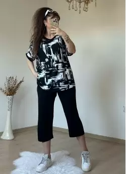 Kısa Kol Beyaz Baskı Desen takım