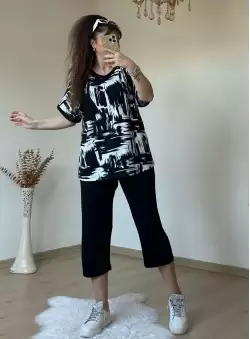 Kısa Kol Beyaz Baskı Desen takım