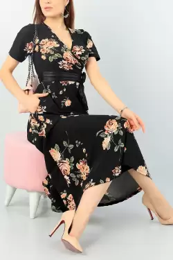 Kısa Kol Çiçekli Elbise