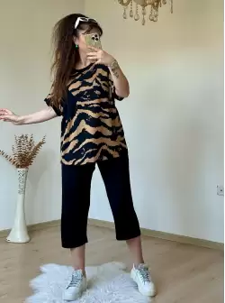 Kısa Kol Kahve Baskı Desen takım