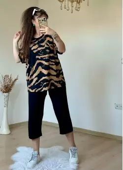 Kısa Kol Kahve Baskı Desen takım