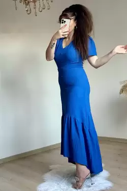 Kısa Kol Romantik Elbise Mavi