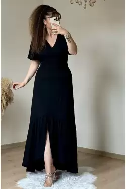 Kısa Kol Romantik Elbise Siyah