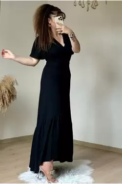 Kısa Kol Romantik Elbise Siyah