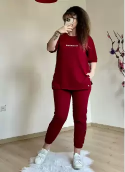 Kısa Kol Yan Çıtçıtlı Bordo Takım