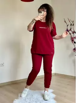 Kısa Kol Yan Çıtçıtlı Bordo Takım