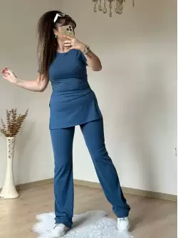 Kısa Kol Yan Yırtmaçlı Kaskorse Takım Mavi