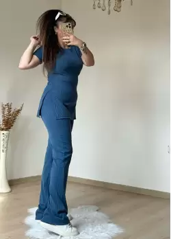 Kısa Kol Yan Yırtmaçlı Kaskorse Takım Mavi