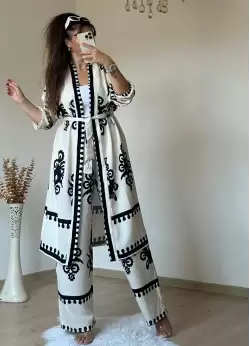Cream Patterned Tunic Set