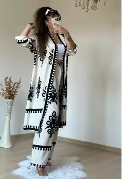 Cream Patterned Tunic Set