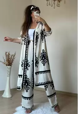 Cream Patterned Tunic Set