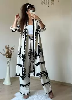 Cream Patterned Tunic Set