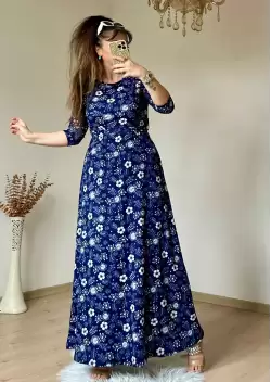 Lacivert Çıtır Çıceklı Bürümcük Elbise