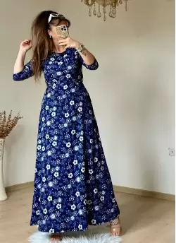 Lacivert Çıtır Çıceklı Bürümcük Elbise
