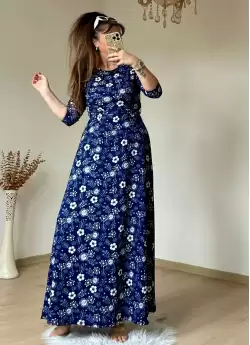 Lacivert Çıtır Çıceklı Bürümcük Elbise