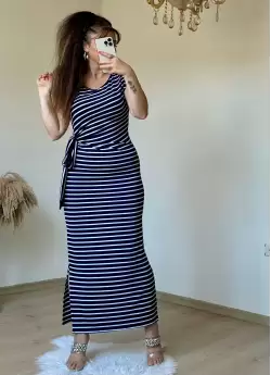 Lacivert Çızgılı Elbıse