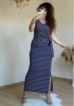 Lacivert Çızgılı Elbıse