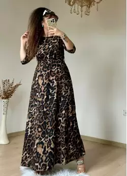 Leopar Desen Bürümcük Elbise