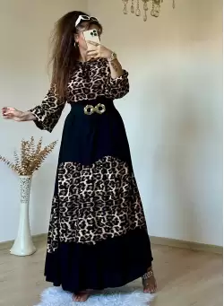 Leopar Desen Salaş Elbise