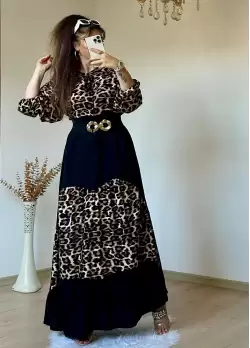 Leopar Desen Salaş Elbise