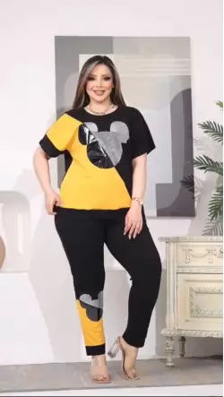 Micky Taşlı Eşofman Takımı Sarı